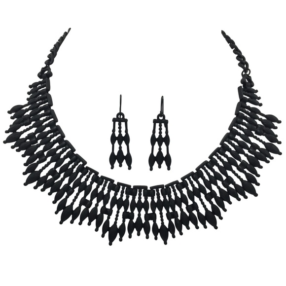 Black Spike Stick Flair Necklace Earrings Set - Picture 1 of 3